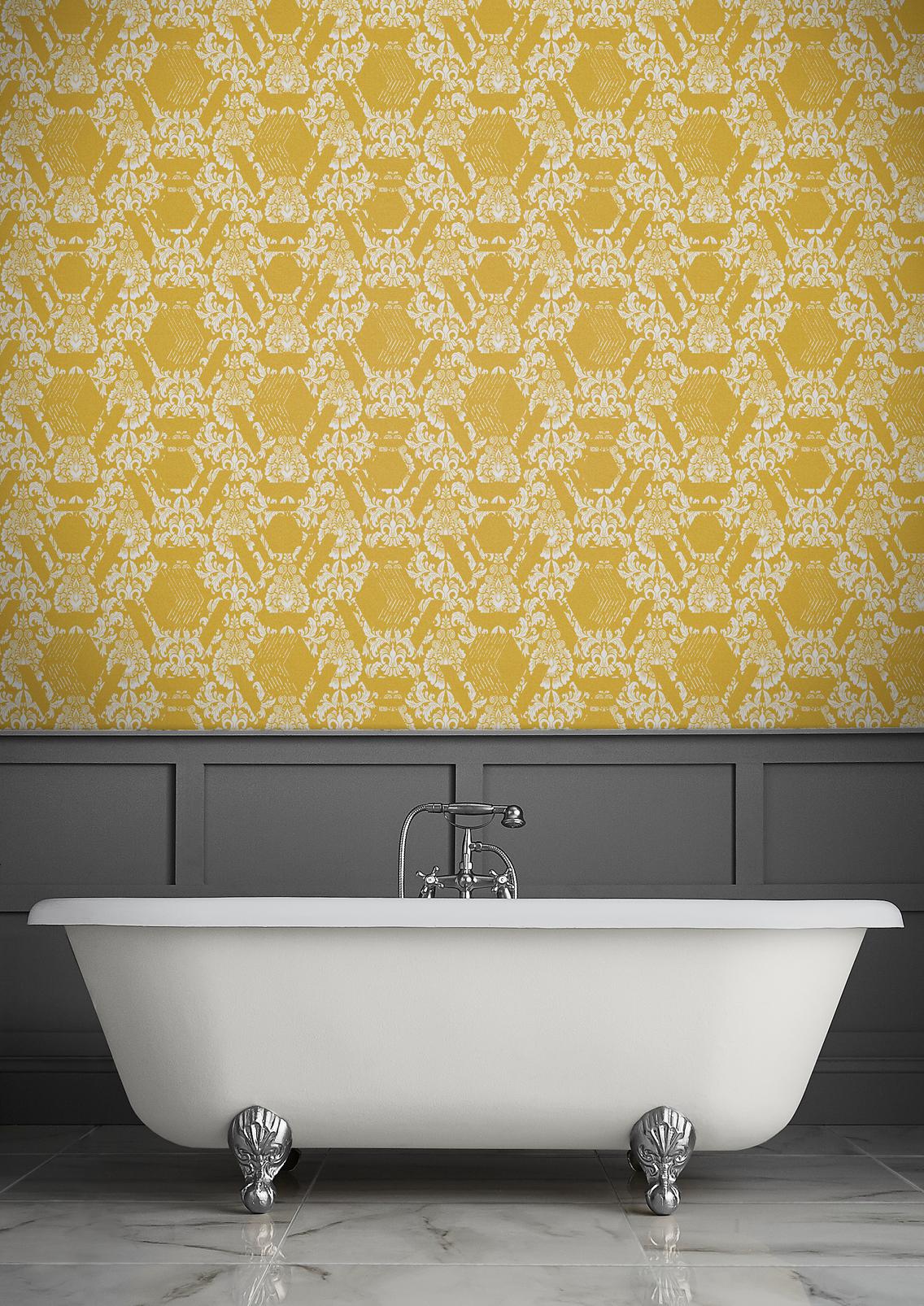 Geo Damask Yellow Wallpaper - 106446_ROOMSET_01.jpg