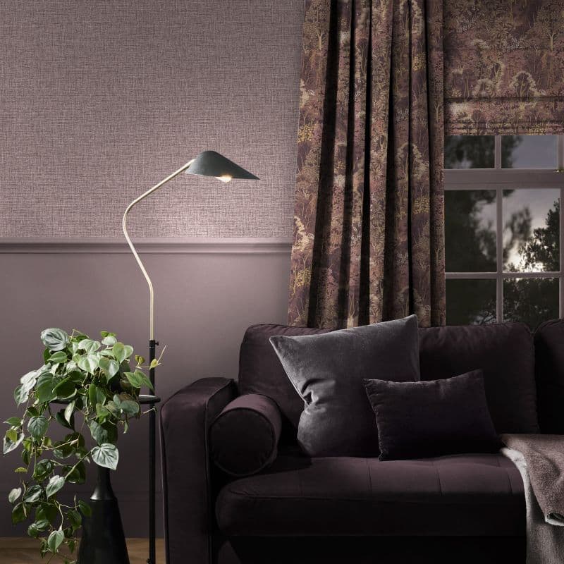 120666 Sanctuary Wallpaper - Spiced Mulberry - New Eden Mulberry Curtain Roman ROOMSET.jpg