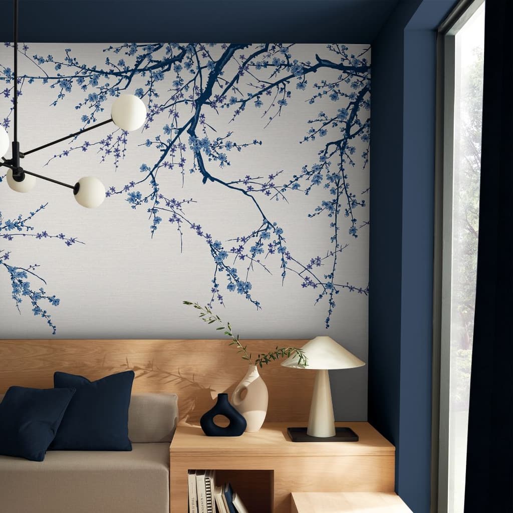 Sakura Sky Bespoke Mural, Brave Paint and Corduroy Ink Curtains