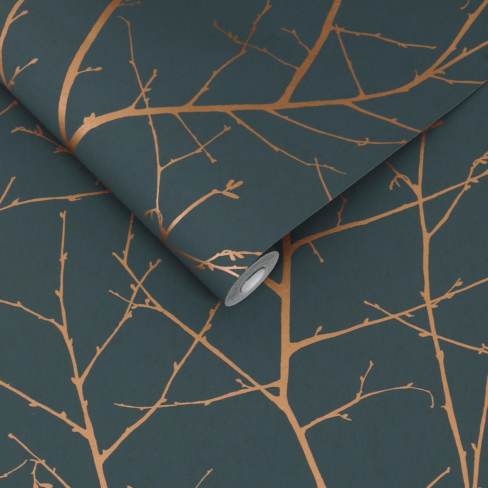 Boreas Teal & Copper Wallpaper | Green | Graham & Brown